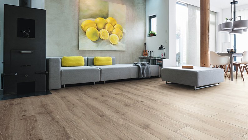 Ламинат Haro Tritty 100 дуб невара выбеленный 526672 фото в интерьере